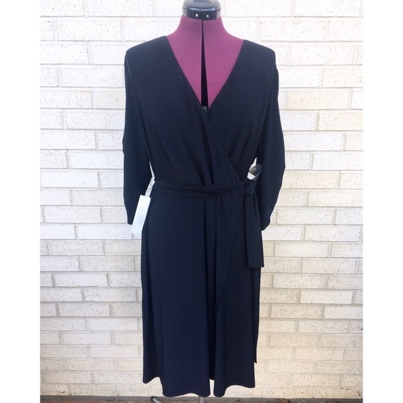 Eliza J Dresses & Skirts - NWT Eliza J Black Faux Wrap Dress Classic LBD 3/4 Sleeves Size 18W